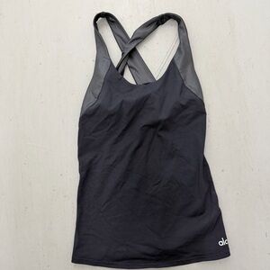 ALO Black Cross-Back Tank Top with Logo
